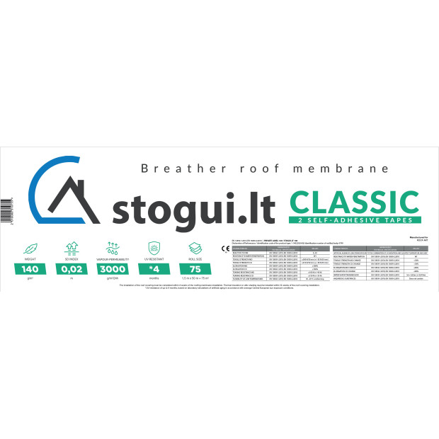 Difuzinė plėvelė Stogui.lt Classic + TAPE 140g.