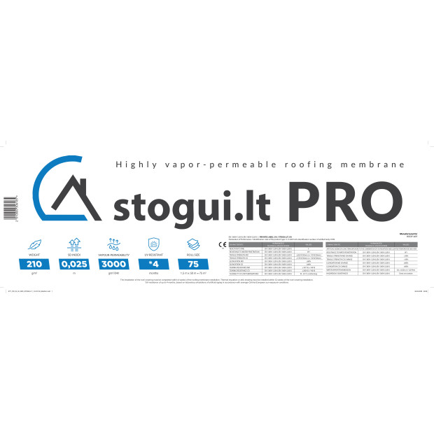 Difuzinė plėvelė Stogui.lt PRO + TAPE 210g.